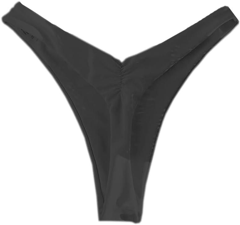 SherryDC Womens Cheeky Thong Brazilian Bikini Bottoms Sexy High Cut Leg Swimsuit Bottom Ruched Butt Bathing Suit Briefs (Black, S)