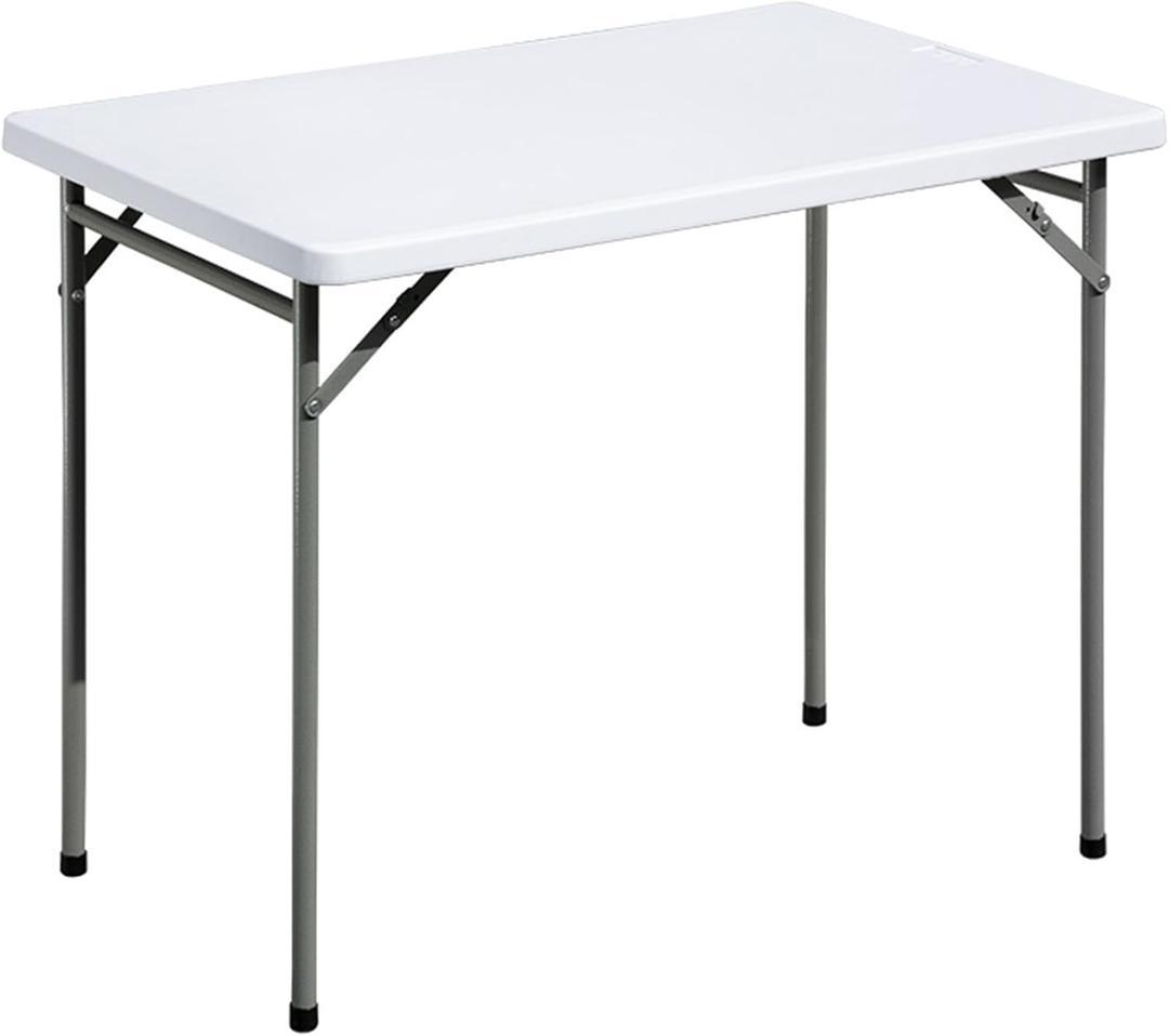 Folding Table 3ft Rectangular All-Occasion Plastic Folding Event Table for Indoor and Outdoor, Portable Desk, Camping, Durable and Stable, HDPE and Steel, Wide Application, White