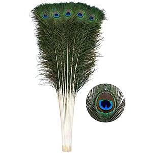 Ballinger 30pcs Natural Peacock Feathers Long Pole Bulk 32-35 inch for DIY Craft, Wedding Holiday Decorationn and Floral Arrangement