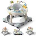 Baby Walker with Wheels, Foldable Baby Walker for Baby 6-12 Months, 3-Position Rotating Seat with Interactive Activity Center, Music Buttons, Baby Walkers for Boys Girls(Grey)