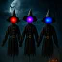 Halloween Decorations Outdoor 5 FT Set of 3 Light Up Witches Holding Hands Witches with Stakes,Scary Screaming Variable Glowing Face Witches for Spooky Garden Statue Decoration Lawn Patio Decor (BK)