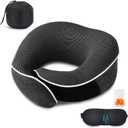 Neck Pillow for Travel, Airplane Memory Foam Plane Pillow Adjustable 12-18", Lightweight Breathable Flight Pillow with Pouch, Office & Car Use, Durable Washable Fabric Dark Grey