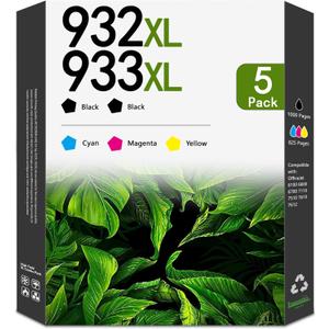 932XL 933XL Ink Cartridges Combo Pack (5 Pack,2Black/1Cyan/1Magenta/1Yellow) - LOMENTI Compatible 932XL 933XL Ink Cartridge Replacement for Officejet 6100 6600 6700 7110 7610 7612 Printer