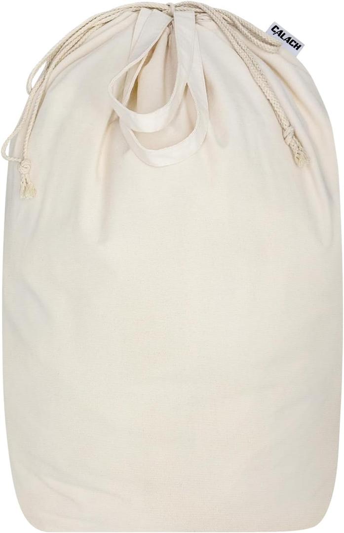 Canvas Laundry Bags with Handles & Square Base 13.8"Lx13.8"Wx27.6"H, Large Heavy Duty Laundry Hamper Bag, College Dorm Washable Drawstring Canvas Dirty Clothes Sack (Beige,1 Pack)