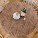LIBERECOO Round Vinyl Fitted Tablecloth with Flannel Backing Elastic Edge Table Cover Waterproof Stain-Resistant Wipeable Tablecloths Fits 45-56" Round Tables (Walnut Wood)
