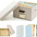 Greeting Card Organizer and Storage Box with 20 Pcs Adjustable Dividers, Storing Cards with 84 Pcs Labels Perfect for Storing Greeting Cards, Envelopes, Photos 1 Pack Beige