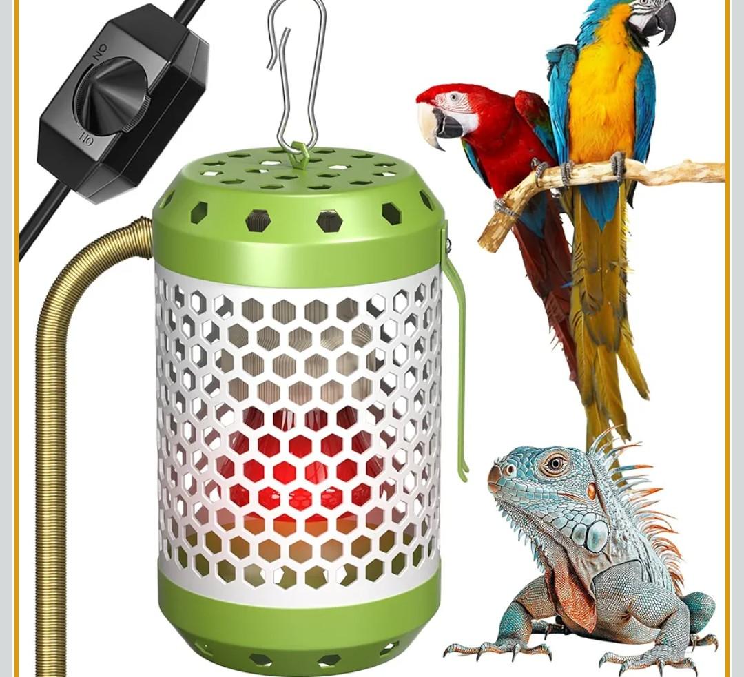 GlowUp Bird Cage Heater with 2 x 100W Ceramic Heat Lamp Bulbs, with Adjustable Temperature Switch Reptile Heat Lamp Guard Bird Cage Heat Lamp for Captive Birds, Reptiles
