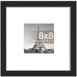 upsimples 8x8 Picture Frame, Display Pictures 4x4 with Mat or 8x8 Without Mat, Wall Hanging Photo Frame, Black, 2 Pack