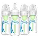 Dr. Brown's AntiColic Options+ Narrow Glass Baby Bottle with Level 1 Slow Flow Nipple, BPAFree, 4 oz/120mL, 4Pack