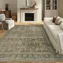 PureCozy Vintage Area Rug 8x10 Light Brown Washable Living Room Bedroom Indoor Carpet Tribal Distressed Retro Accent Throw Rug for Office Dining Room Bathroom Faux Wool