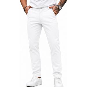 HUNGSON Mens Chinos Dress Pants Slim Fit Stretch Business Casual Golf Work Slacks Trousers (White)