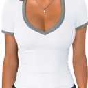 Sampeel Short Sleeve Shirts for Women V Neck Summer Ribbed Tshirts 2026 Slim Fit Spring Fashion Going Out Basic Tees (White, XL)