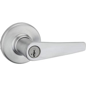 Kwikset Delta Entry Door Handle with Lock and Key, Secure Keyed Reversible Lever, Exterior Doorlock, Doorknob For Front Entrance and Bedrooms in Satin Chrome