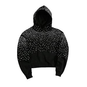 RoseSeek Men's Glitter Rhinestone Hoodie Long Sleeve Hooded Sweatshirts Retro Party Pullover Tops (X-Large)