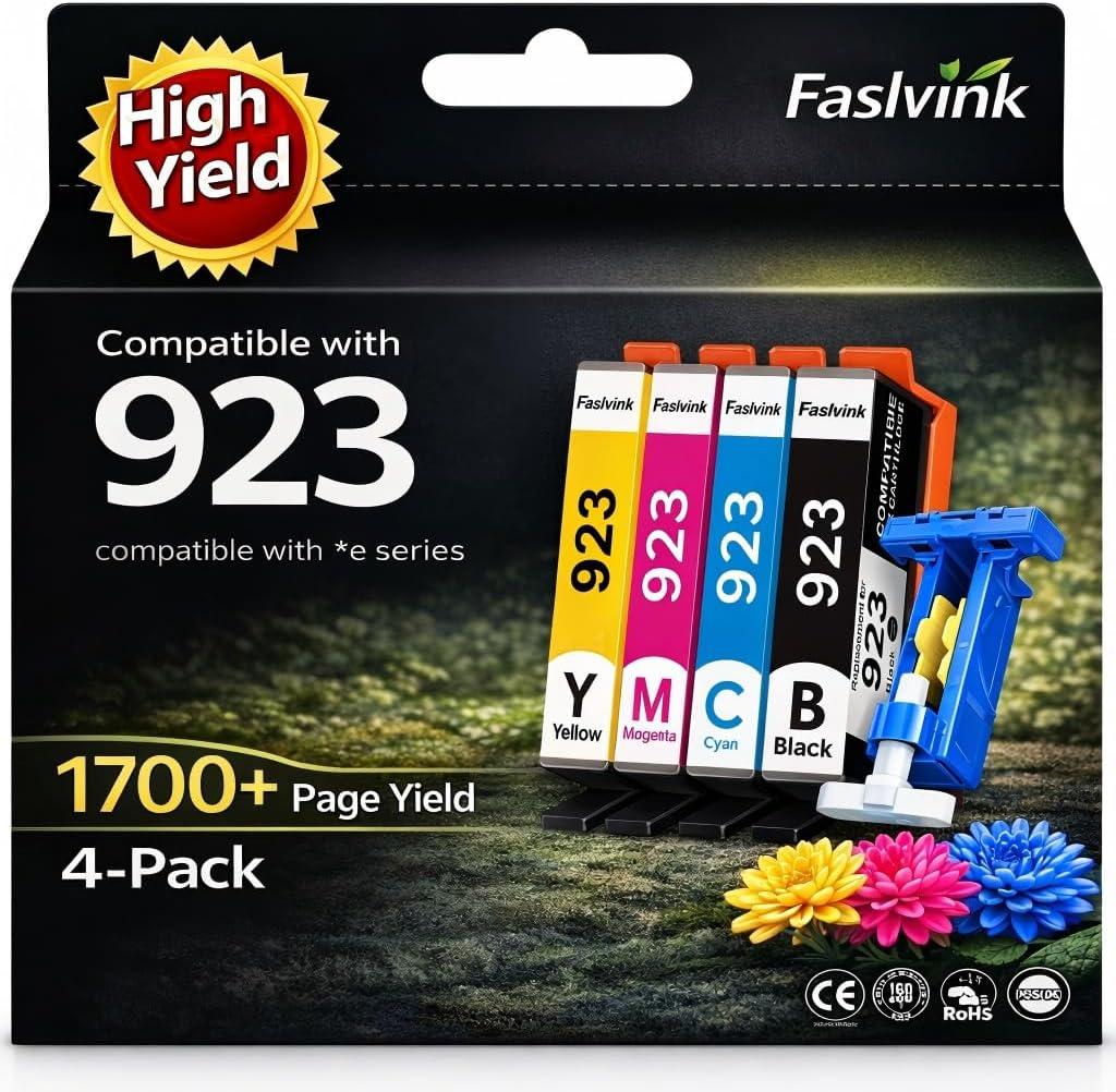 923 Ink Cartridges for HP Printers Compatible for HP 923 Ink Cartridges Works with HP OfficeJet Pro 8130e 8125e 8120e 8135e 8138e 8139e Printers (Black Cyan Magenta Yellow, 923 Ink Without Chip)