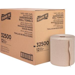 Genuine Joe Hardwound Roll Towels, Kraft, 7.9" x 600', 12 Count