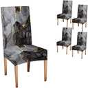 CAPSCEOLL Marble Black Gray Dining Chair Covers Set of 4,Stretch Parsons Chair Slipcovers Universal Removable Washable Parson Chair Covers for Dining Room,Living Room,Kitchen