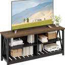 ChooChoo Farmhouse TV Stand for TVs up to 55 Inch, Modern Entertainment Center with 4 Open Shelves & Built-in Cable Holes, Media TV Console for Living Room, Bedroom, Black
