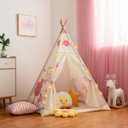 Teepee Tent for Kids, Play Tent with Padded Mat & Star Lights, Indoor Play Tent for Girls & Boys, Pink Unicorn (47*47*60in)