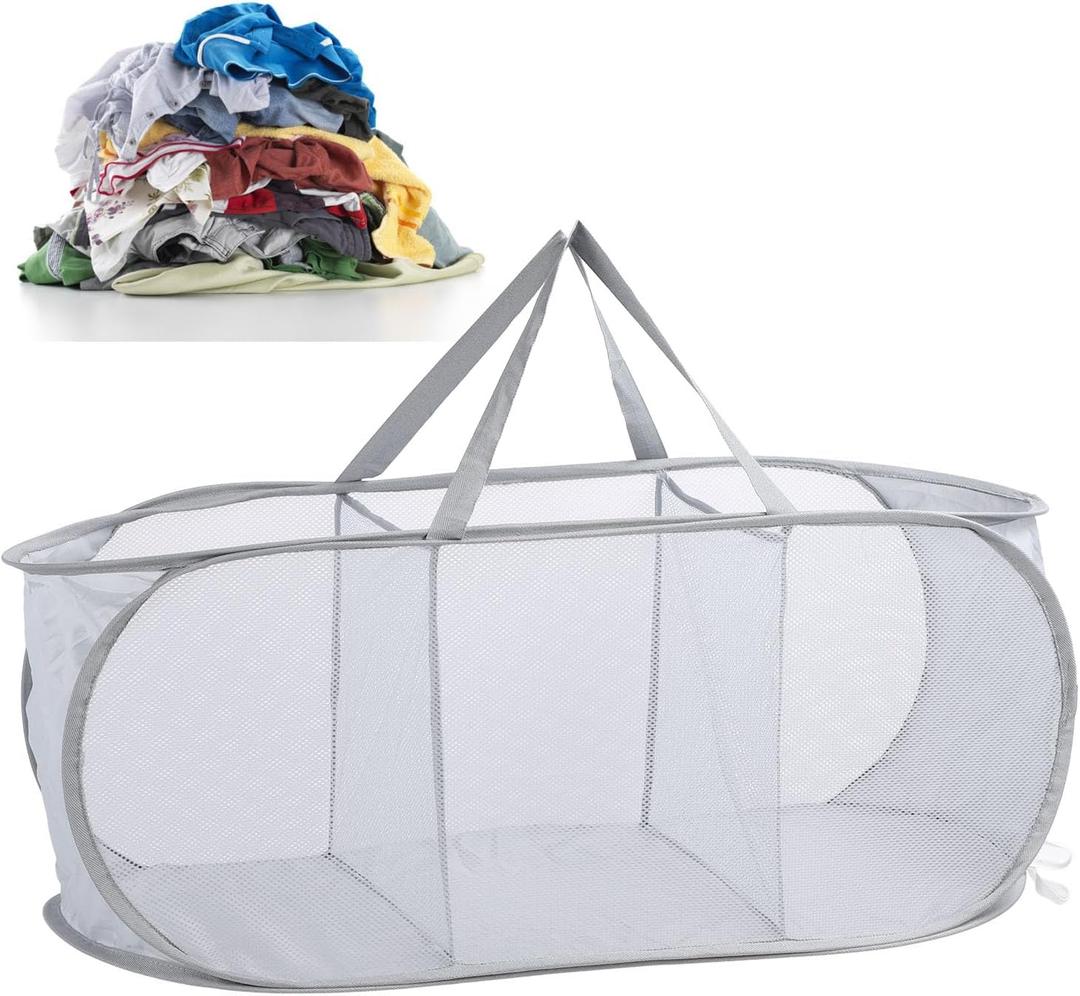 Foldable Laundry Basket, 3 Section Collapsible Laundry Baskets Laundry Hamper Clothes Basket for Bathroom Dorm Travel, Mesh Oxford Cloth (Gray)