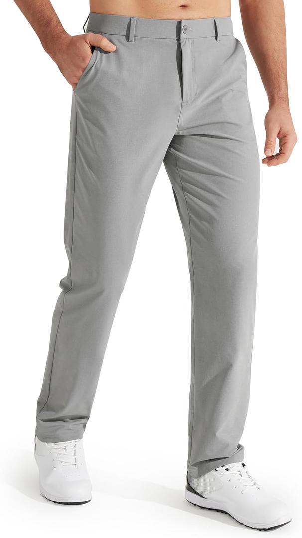 Libin Mens Golf Pants Stretch Work Dress Pants 30"/32"/34" Quick Dry Lightweight Casual Comfy Trousers with Pockets (Gray)