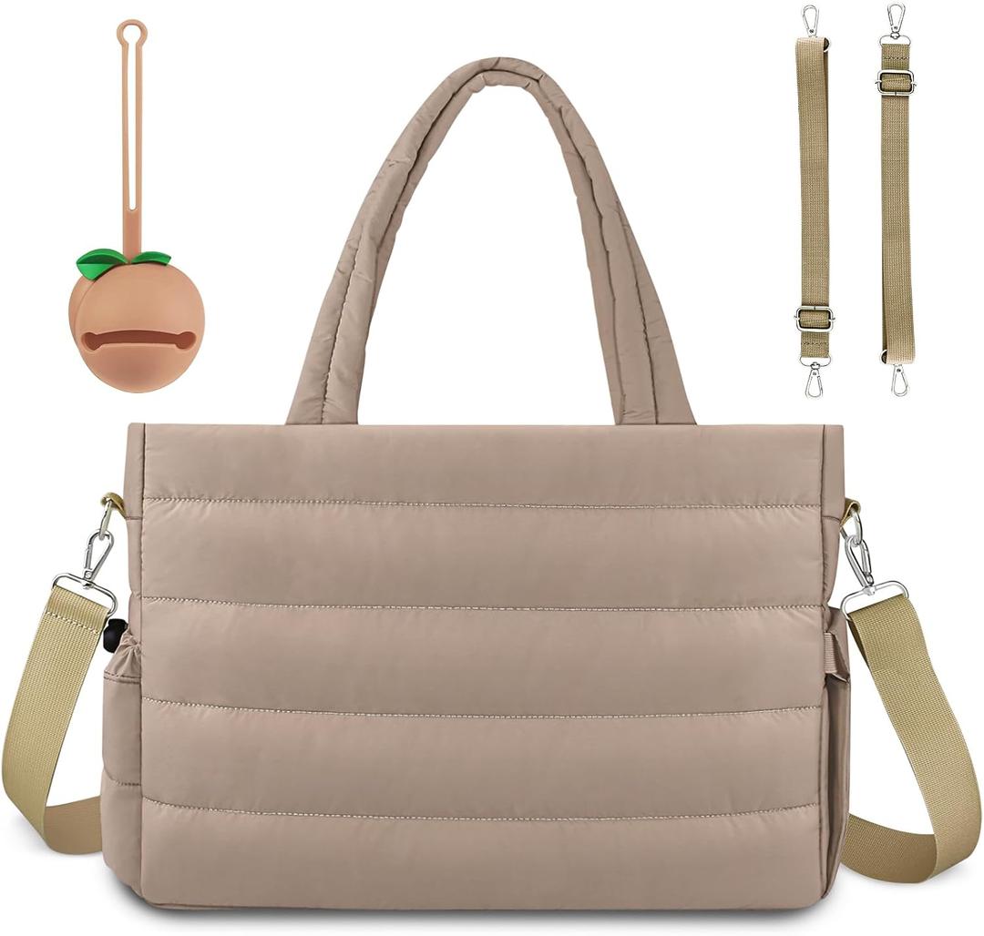 KUBYA Diaper Bag Tote, Baby Diaper Tote Bags Crossbody Hospital Bag Travel Large Mommy Bag, with Silicone Pacifier Case (Khaki)