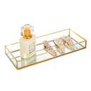 Feyarl Gold Clear Glass Vanity Tray Jewelry Trinket Rings Earrings Organizer Perfume Collection Display Decorative Tray Anti-Mirror Surface for Dresser Room Drawer Office Tabletop (9.84 x 3.93inch)