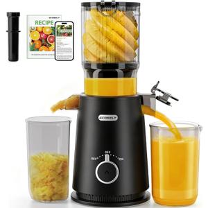 Juicer Machines - Wide Mouth Feed Chute with Self Feeding Hands-Free Design - Cold Press Juicer for Vegetables and Fruits - Juice Extractor Machine High Juice Yield - With Pusher (Medium, Premium Black)
