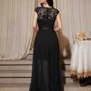 Bbonlinedress Women's V-Neck Dress for Women Wedding Guest Hi-Lo Floral Lace Prom Cocktail Party Formal Bridesmaid Dress (Black, XXXL)