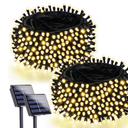 4 Pack 180FT Solar String Lights For Outside, Super Bright 320 LED Solar Christmas Lights Outdoor Waterproof With 8 Mode, Green Wire Solar Twinkle Fairy Lights For Xmas Tree Party Yard (Warm White)