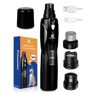 Petsaunter Dog Nail Grinder, 2-Speed and LED Light, Touch-Switch, TypeC, Quiet and Low-Vibration Dog Nail Trimmers, and 3 Ports for Large Dogs, Medium, Small Dogs Cats Pets with Hard or Thick Nail