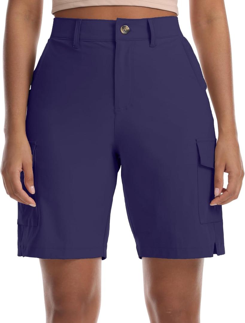 Women's Lightweight Hiking Shorts with Pockets Running Casual Cargo Shorts for Golf Travel Athletic Camping (Blue, XXL)