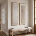 Large Framed Vertical Wall Art, Set of 2 Neutral Beige Abstract Wall Decor, 14"W x 57"H x 2Pcs