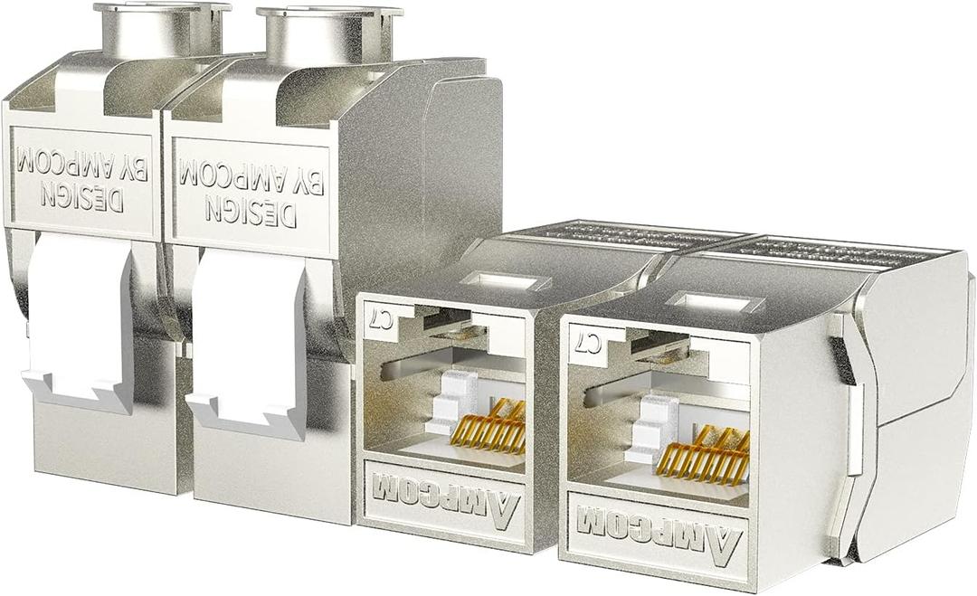 5-Pack RJ45 CAT 7 Tool-Less STP Shielded Keystone Jack, AMPCOM Self-Locking Cat7 Keystone Zinc Alloy Module Adapter No Punch-Down Tool Required Coupler for Wall Plate