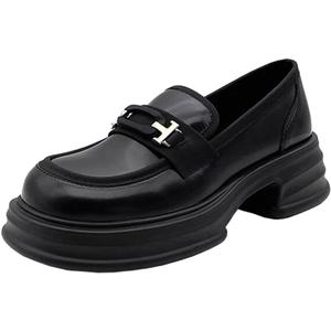 Womens Platform Loafers Patent Leather Slip On Lug Sole Loafers Chunky Heel Comfortable Penny Casual Work Shoes (Black,7)