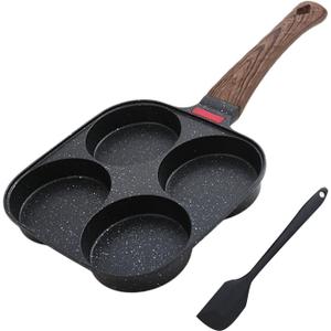 Nonstick 4-Cup Egg Pan, Black Aluminum Non Stick Frying Pans, Bakelite Handle, Healthy Egg Frying Pan For Pancake, Burger, Sandwiches,Suitable For Gas Stove & Induction Cooktop