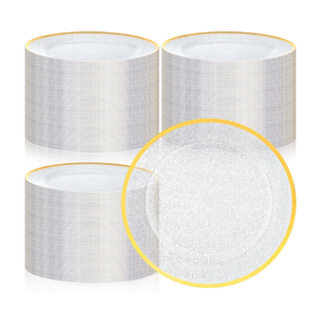 Clear Charger Plates Bulk 100, Round Plate Chargers with Gold Rim | 13" Plate Charger for Dinner Plates, Beaded Charger Plates Bulk Wedding, Plastic Table Chargers for Party, Banquet, Christmas