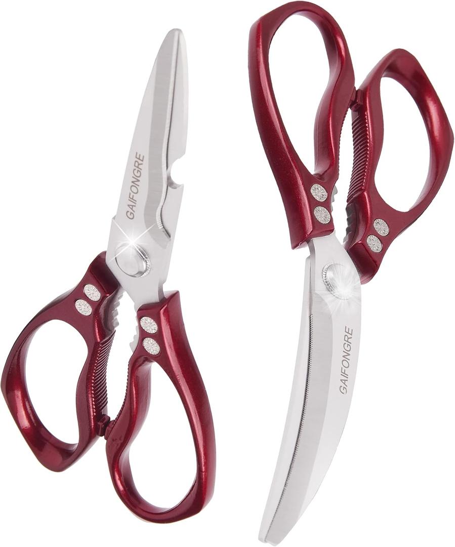 Heavy duty kitchen scissors 2-pack,High Stainless Steel sharp blade,Dishwasher safe meat scissors Cooking shear for Chicken Fish Meat Color RED