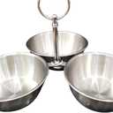 Snack Serving Bowl, 3 Compartment Stainless Steel Snack Stand with Bowls, Divided Serving Tray for Candy Dessert Snacks, Silver