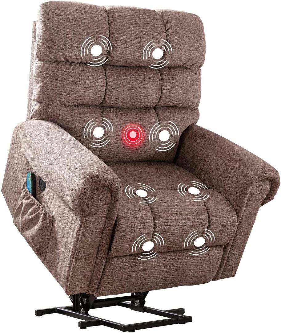 Phoenix Home Power Lift Recliner Chair for Elderly Electric Single Massage Sofa for Living Room with USB Ports, Side Pocket, Brown