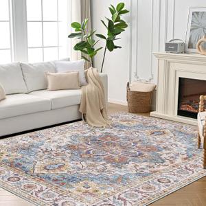 9x12 Area Rugs for Living Room, Washable Large Area Rugs Non-Slip and Non-Shedding, Boho & Vintage Area Rug for Bedroom, Kitchen, Dining Room (Brick Red/Multi 9'x12')