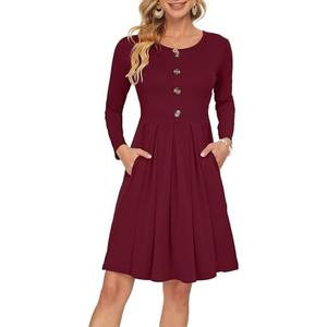 AUSELILY Women's Long Sleeve Dress Button Front Winter Pleated Solid Color Ruffle A Line Knee Length Dresses 2025 New (XL)