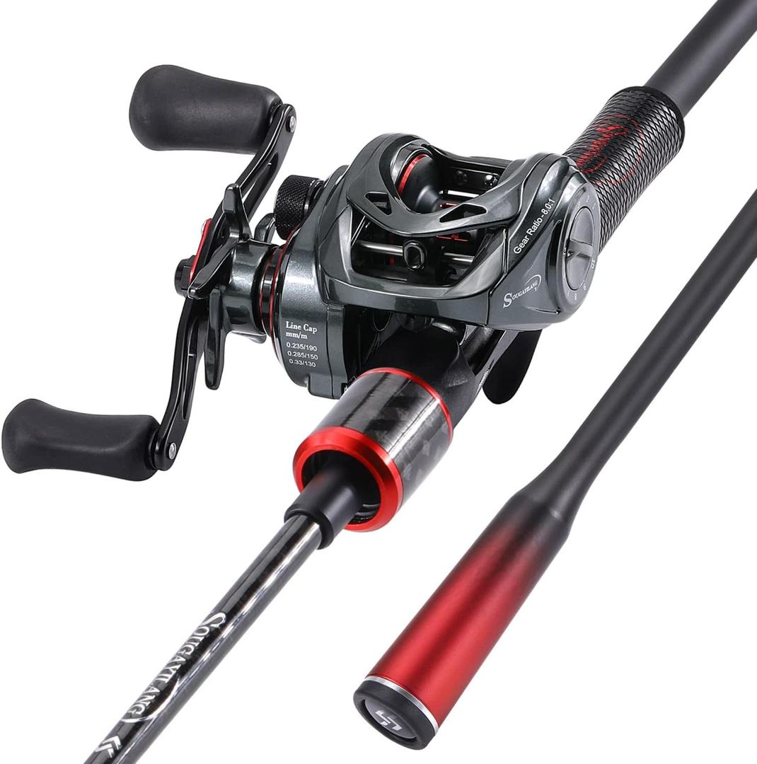 Sougayilang Baitcasting Rod and Reel Combo, 2-Piece Medium Rod with 8.0:1 High-Speed Baitcaster Reel, Magnetic Brake System, Travel-Friendly Bass Fishing Kit for Beginners to Pro