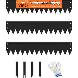 Vinci Landscape Edging Border, 40" L x 4" H 3Pack 10FT Total Black Galvanized Steel Garden Edging with Spikes, Sturdy Elegant Metal Lawn Broder for Flower Beds, Pathways, Paver Edges and Yard (4" H-10 Ft, 3 Pack)