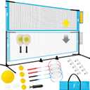 Pickleball Badminton Net Set for Backyards, All-in-One Portable Volleyball Combo Set with Adjustable Net, Volleyball Pickleball Paddles & Badminton Rackets for Indoor Outdoor