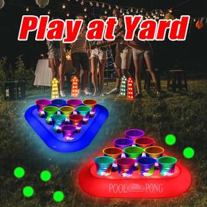 mishunyus 24 Pcs Glow Pool Pong Games,Light Up Floating Pool Games,Pool Party Games for Daytime/Nighttime,2 Inflatable Pong Rack(Flashing)