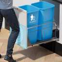 Insputer Double Pull Out Trash Can Under Cabinet with Push to Open Slides, Heavy Duty Under Sink Garbage Can Kit for Kitchen, Not Include Bin, Require 18" W X 24" D Cabinet (Grey)