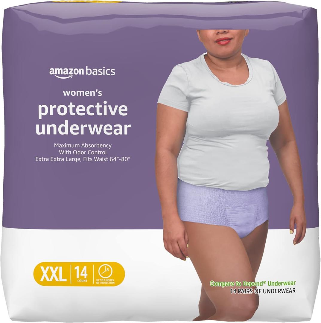 Amazon Basics Incontinence Underwear for Women, Protective, Disposable, Postpartum, Maximum Absorbency, XX-Large, Lavender, 14 Count, 3 Pack, 42 Pcs 