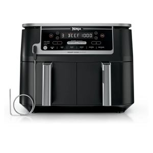 Ninja DZ550 Foodi 10 Quart 6-in-1 DualZone Smart XL Air Fryer with 2 Independent Baskets, Smart Cook Thermometer for Perfect Doneness, Match Cook & Smart Finish to Roast, Dehydrate & More, Grey