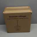 4 Light Farmhouse Chandelier, Rustic Ceiling Light Lantern Light Fixture with Wood Painted Metal Cage and Adjustable Chain, E12 Base Geometric Hanging Light Fixture for Entryway, Kitchen, Indoor